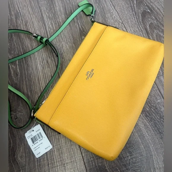 Coach crossbody handbag in yellow with green strap, NWT - pet & smoke free home - Picture 6 of 12